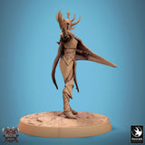 Velatrix miniature standing tall with a long sword and shield, front view on a textured base.