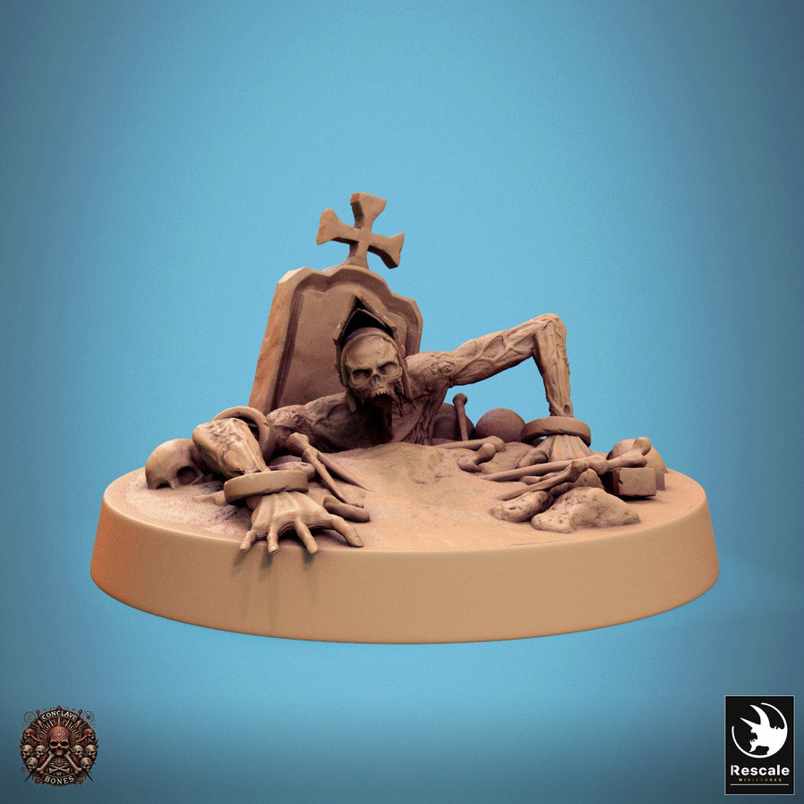 Undead Axe Fighter Tabletop Miniature - Zombies by Qumi, 3D printed resin tabletop miniature for RPGs, wargaming and painting