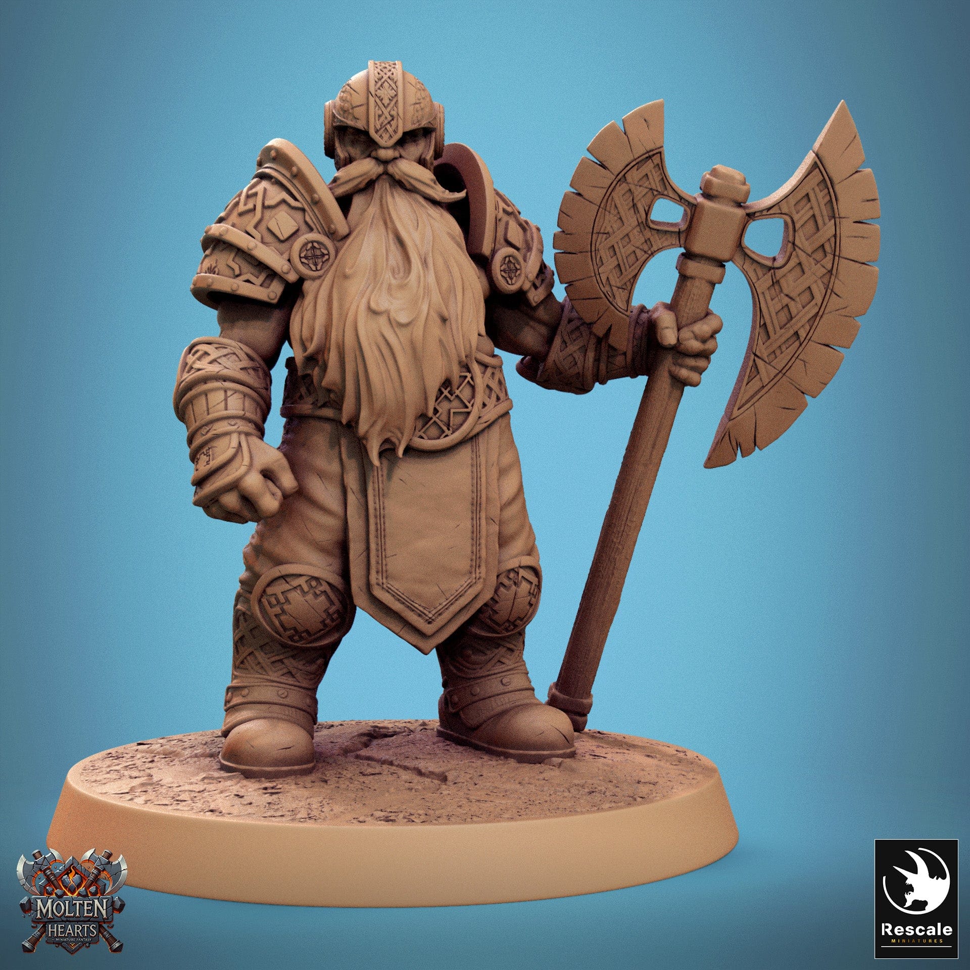 Tabletop RPG Miniature Dwarf Warrior - 32mm Qumi Rescale Miniatures Big Axe Stand C Quality Miniatures - Qumi Wargaming Mini Model Figure