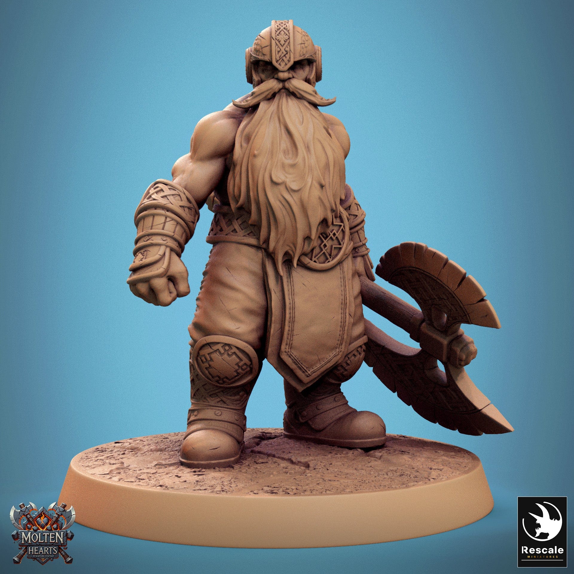 Tabletop RPG Miniature Dwarf Warrior - 32mm Qumi Rescale Miniatures Big Axe Stand Ready Quality Miniatures - Qumi Wargaming Mini Model Figure