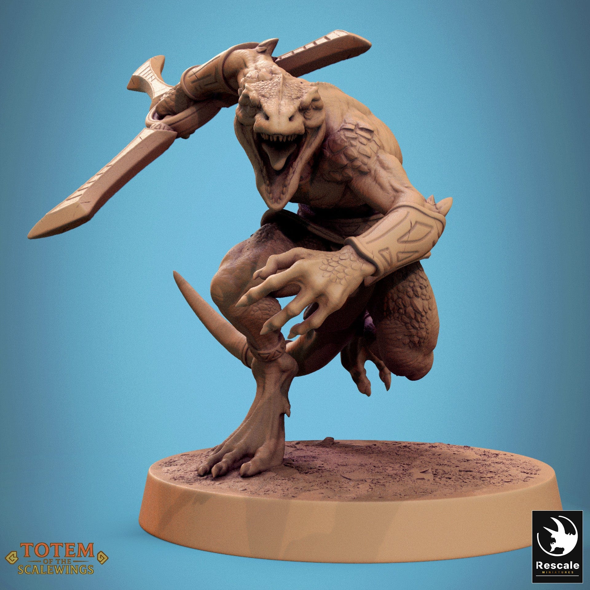 Tabletop RPG Miniature Lizardman Sneaky Murkborn 32mm Qumi Rescale Miniatures Humanoid Boomerang Run A Quality Miniatures - Qumi Wargaming Mini Model Figure