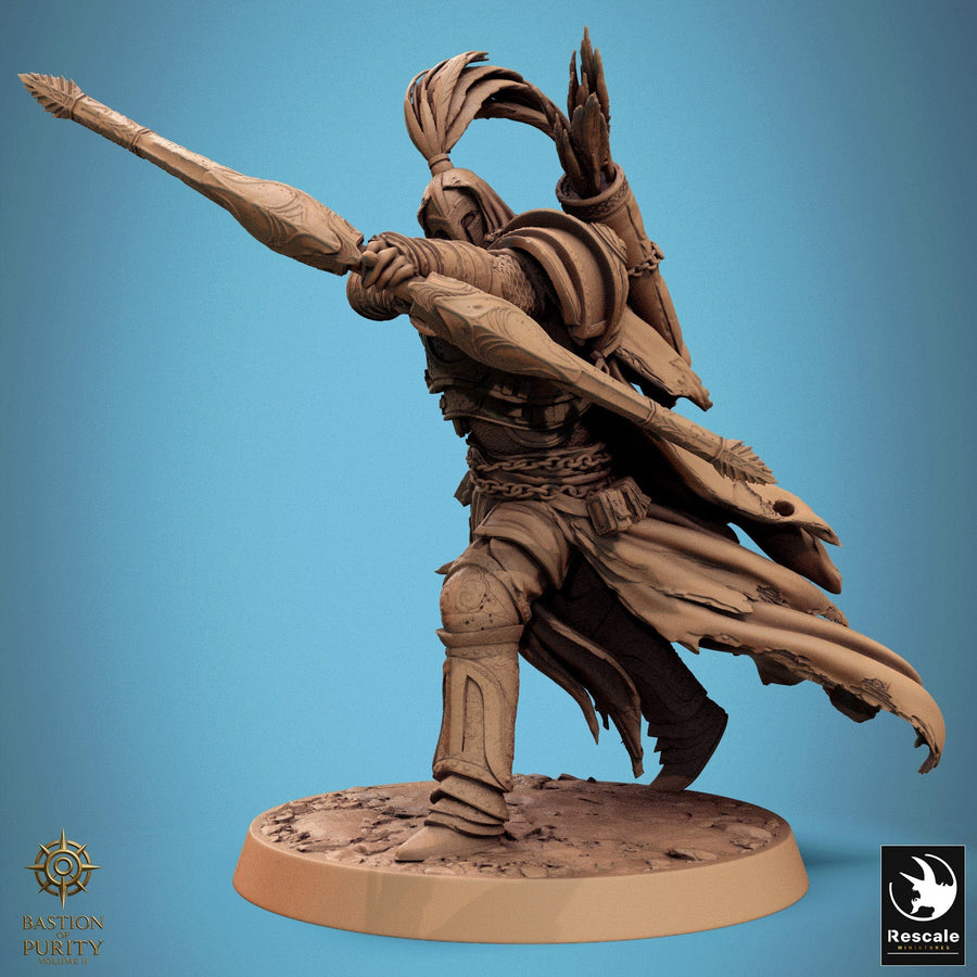 Silent Sentinel fighter miniature in a dynamic aiming pose with a bow