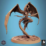 Close-up of a winged cambion archer, emphasizing the detailed pose and textured base.