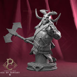 Valdyr Krieger Büste mit gehörntem Helm und Streitaxt, unbemaltes graues Resin-Displaymodell