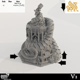 Corrupted Chalice terrain in 32mm scale, viewed from a high angle showing assembly points with arrows.