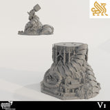 Two pieces of the Corrupted Chalice terrain: the top chalice section and the gothic base with candles.