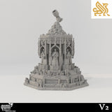 Side profile of the ornate gothic terrain piece with a chalice atop a mound of hands.