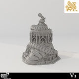 Gothic rotunda terrain piece with a hand holding a chalice, viewed from a high angle.