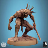 Front view of a crouched undead ghoul warrior with spikes and helmet