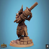 Seitenansicht der 32mm Rattenvolk-Miniatur mit detailreicher Bewaffnung
