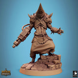 Detailed rat folk gunslinger miniature, front view with one arm extended