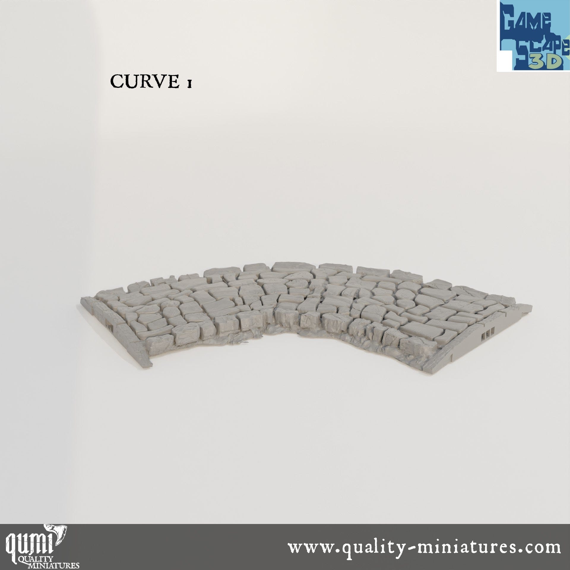 Roads, Curves, Straights and Intersections - Resin Print - Tabletop RPG Terrain - GameScape3D - Qumi Curve 1 Quality Miniatures - Qumi Wargaming Mini Model Figure