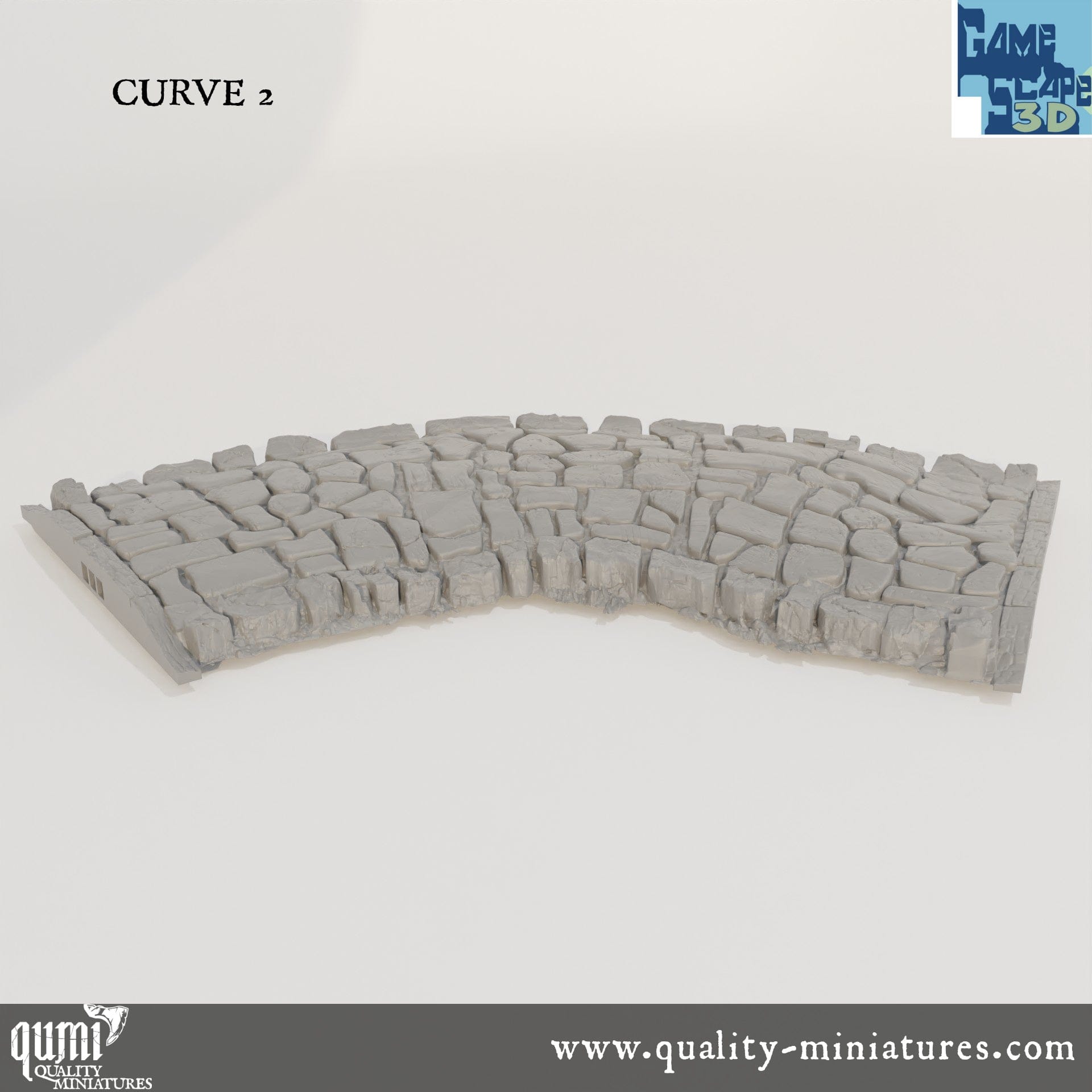 Roads, Curves, Straights and Intersections - Resin Print - Tabletop RPG Terrain - GameScape3D - Qumi Curve 2 Quality Miniatures - Qumi Wargaming Mini Model Figure