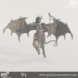 Front view of a succubus ranger miniature with wings and bow drawn