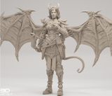 Digital render of a standing succubus ranger with wings, holding a bow and a small butterfly on her hand.