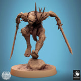 Side profile of a spiked ghoul warrior sprinting forward with a sword.