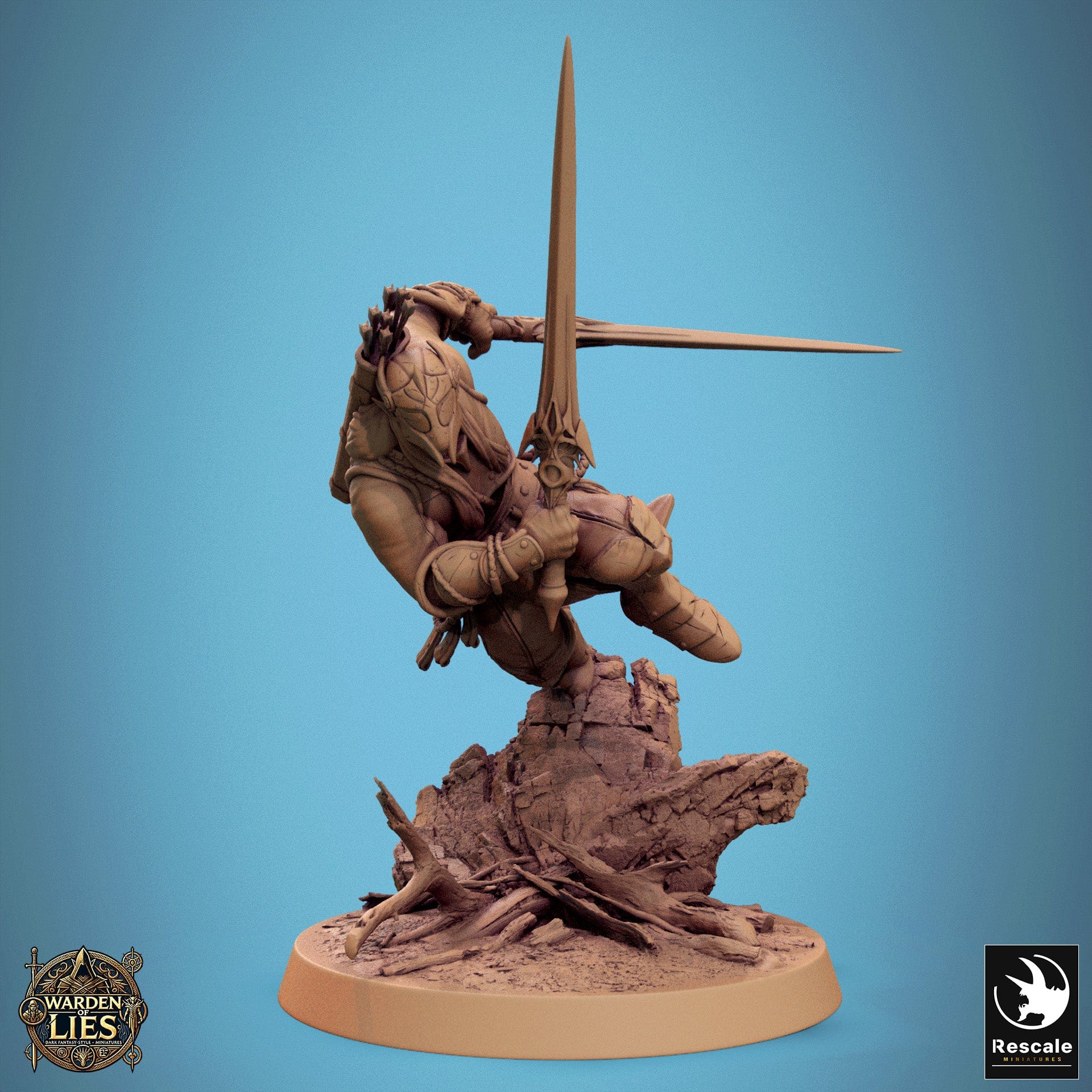 Tabletop RPG Miniature Moon Elf Sentinel 32mm Qumi Rescale Miniatures Double Sword Jump Attack Quality Miniatures - Qumi Wargaming Mini Model Figure