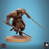 Undead Sword Fighter Tabletop Miniature - Oriental Skeletons by Qumi, 3D printed resin tabletop miniature for RPGs, wargaming and painting