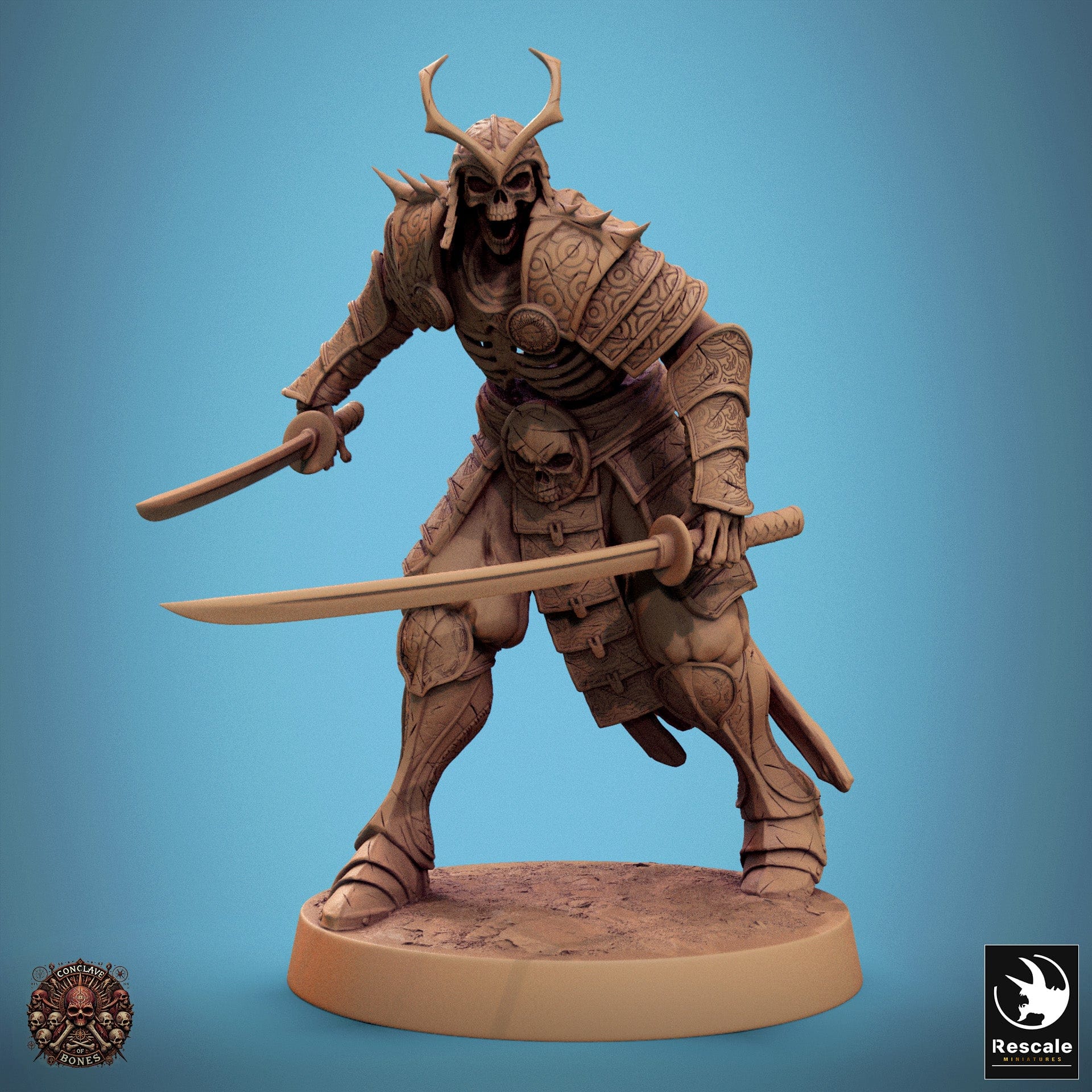 Tabletop RPG Miniature Oriental Skeletons - 32mm Qumi Rescale Miniatures Double Sword Ready Quality Miniatures - Qumi Wargaming Mini Model Figure