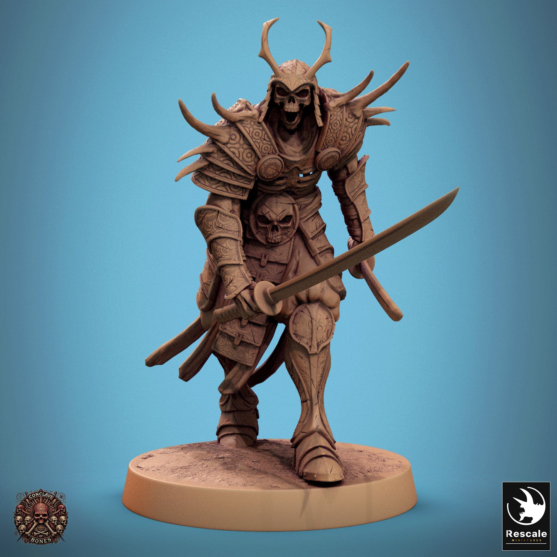 Tabletop RPG Miniature Oriental Skeletons - 32mm Qumi Rescale Miniatures Double Sword Walk Angry Quality Miniatures - Qumi Wargaming Mini Model Figure