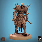 Undead Sword Fighter Tabletop Miniature - Oriental Skeletons by Qumi, 3D printed resin tabletop miniature for RPGs, wargaming and painting
