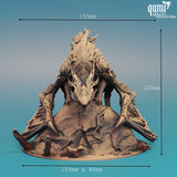 Front view of the Briar Dragon miniature showing height and width dimensions in mm.