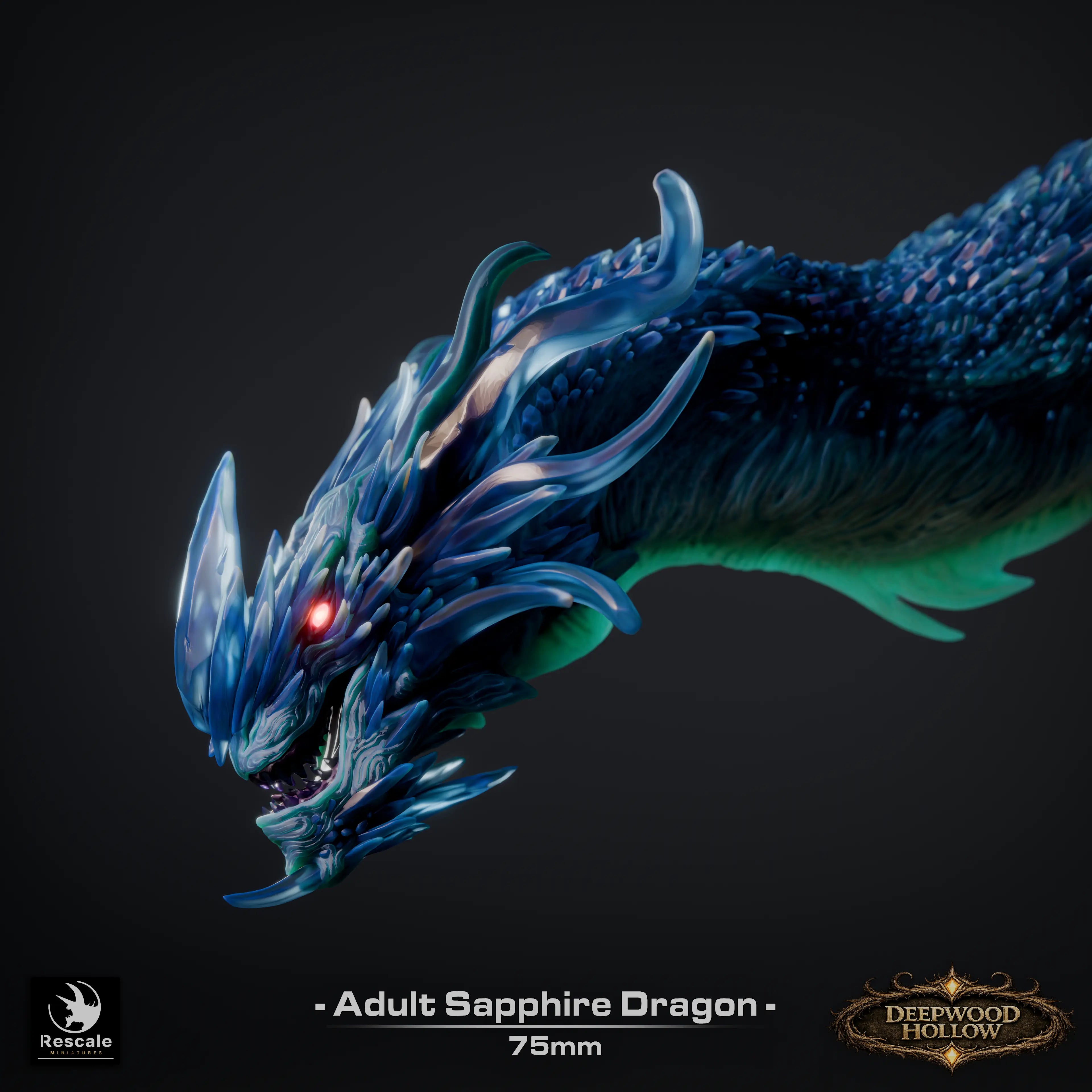 Adult sapphire dragon miniature from Qumi, detailed tabletop wargaming and RPG resin figure for fantasy gameplay.