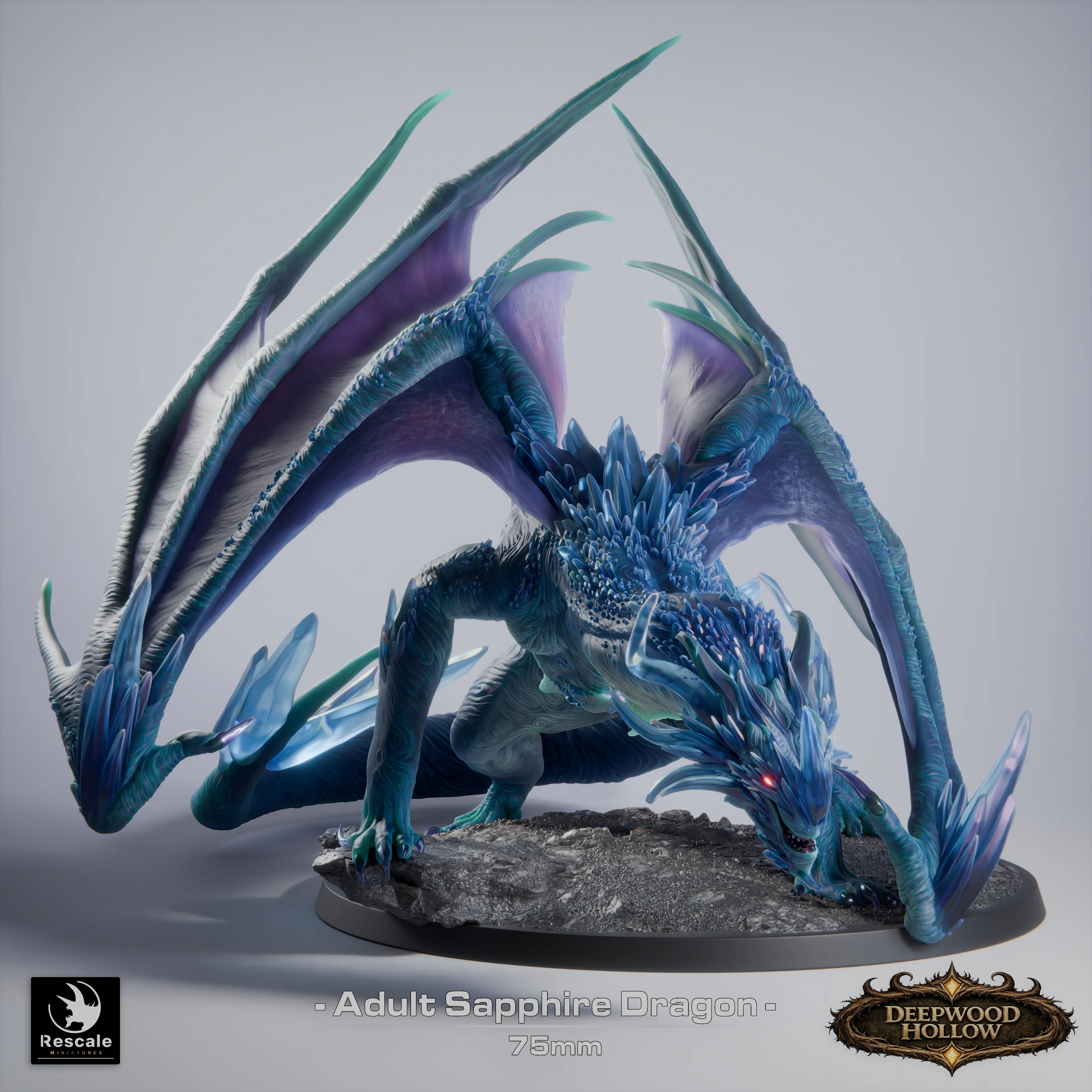 Adult sapphire dragon miniature from Qumi, detailed tabletop figure for wargaming and RPG.