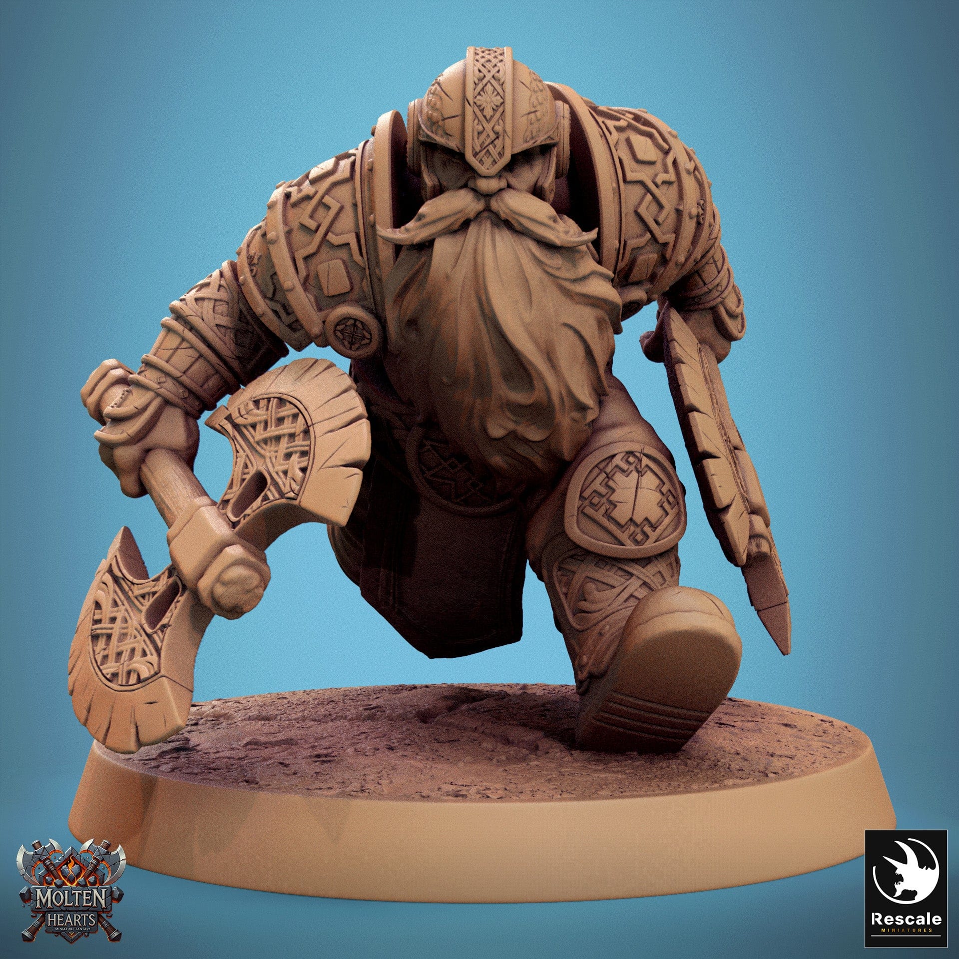 Tabletop RPG Miniature Dwarf Warrior - 32mm Qumi Rescale Miniatures Dual Axe Run A Quality Miniatures - Qumi Wargaming Mini Model Figure