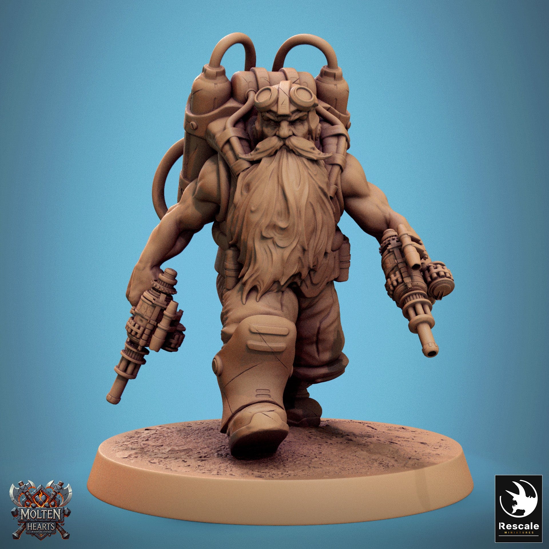 Tabletop RPG Miniature Dwarf Steampunk - 32mm Qumi Rescale Miniatures Dual Gun Walk Quality Miniatures - Qumi Wargaming Mini Model Figure