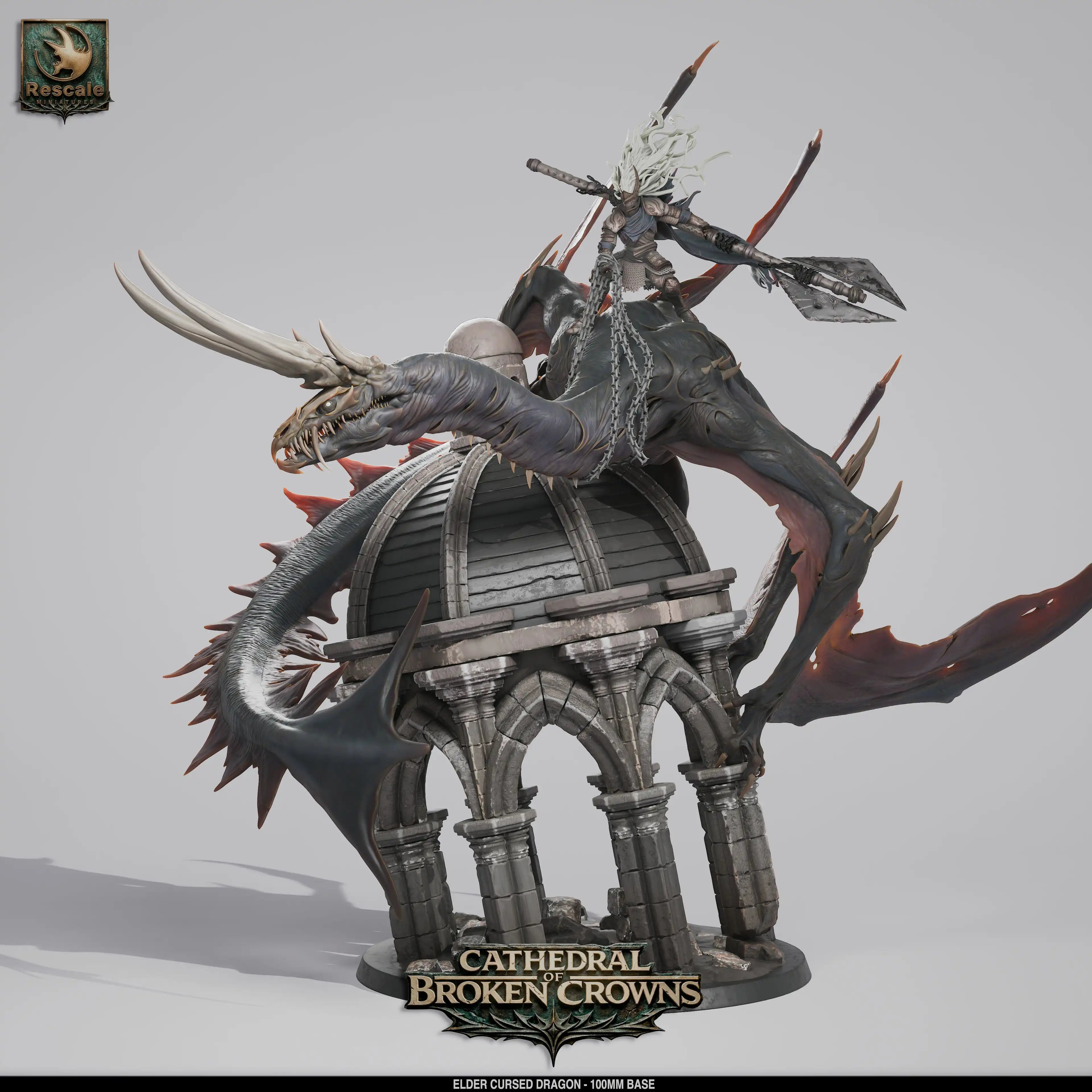 Elder Cursed Dragon miniature by Qumi for tabletop wargaming and RPG, detailed resin mini with intricate dragon design.