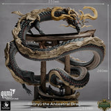 Shoryu Ahnen-Drache Modell mit deutlichen Maßangaben für das Tabletop-Gaming