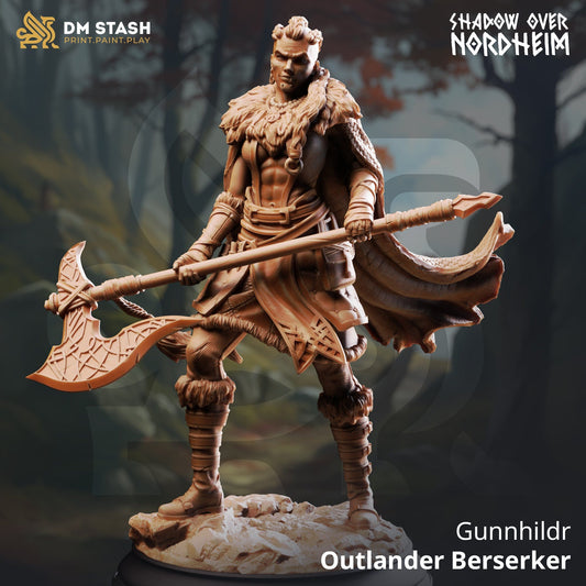 Fantasy Berserker Miniature Gunnhildr 32mm 75mm DM Stash Qumi - Quality Miniatures - Qumi