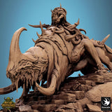 Close up front view of the Mawcoil monster showing horns and textured resin detail