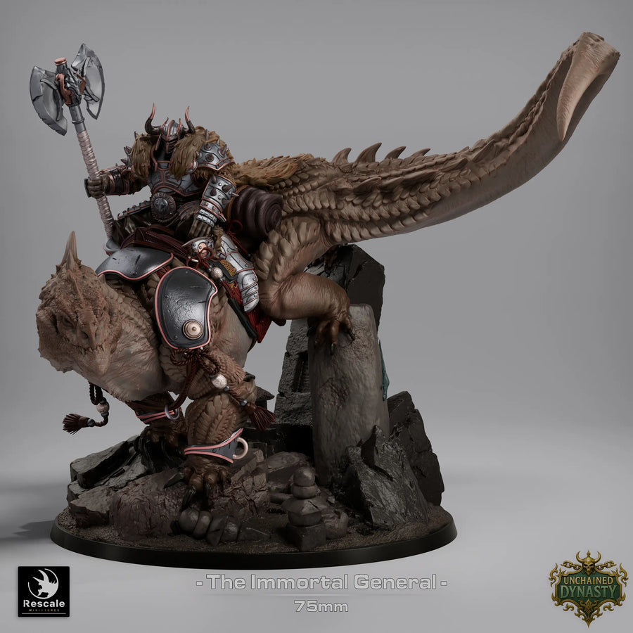 Immortal General fighter mounted on a large lizard beast in a dynamic attacking pose