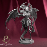 Front view of the winged Hazabel Judicatrix demon monster resin miniature standing on a circular base