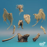 Explosionsansicht der zerlegten Bahamut Resin-Miniatur mit allen Einzelteilen