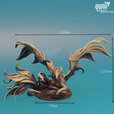 Messingdrache Miniatur mit Maßangaben für die Version mit 75mm Base