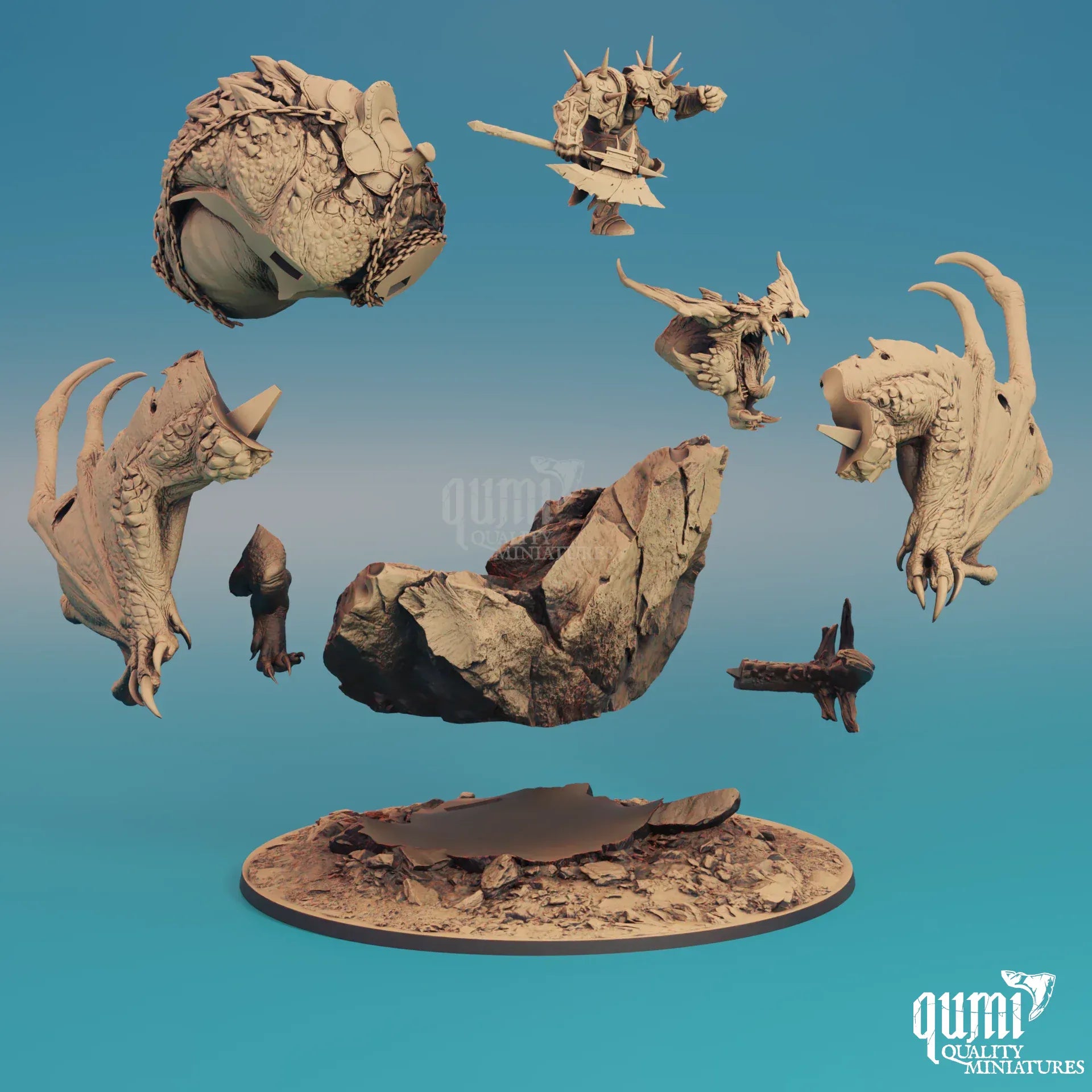 Fantasy dragon miniature of a brutal wyvern by Quality Miniatures, 32mm rescale tabletop figure for wargaming and RPGs.