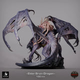 Seitenansicht einer bemalten Elder Brain Dragon Miniatur mit detaillierter Gehirn-Textur