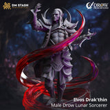 Ilvos Drak'thin Drow Sorcerer miniature casting magic with swirling energy effects in high-quality resin.