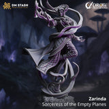 Zarinda Sorceress of the Empty Planes miniature in a magical floating pose with flowing ribbons and spell effects
