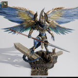 Angled side view of the Fallen Sandking creature miniature standing over desert ruins on its custom base.