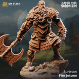 3D-printed Surtrson Fire Jotunn axe fighter miniature in detailed resin