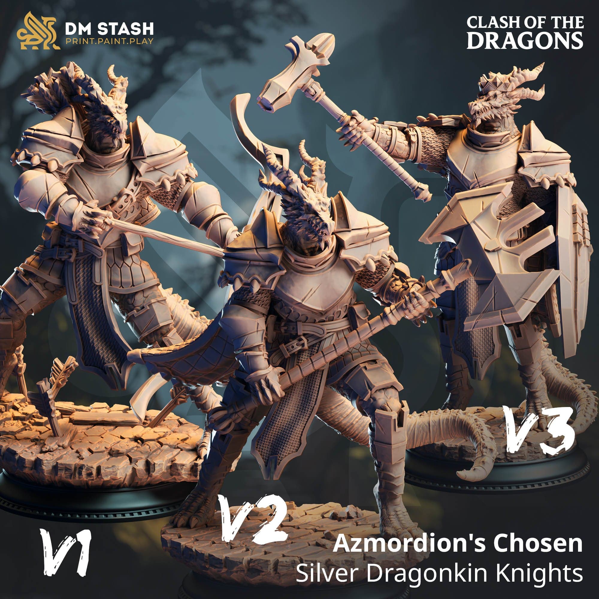 Fantasy Humanoid Knights Azmordion's Chosen 32mm 75mm DM Stash Quality Miniatures - Qumi Wargaming Mini Model Figure
