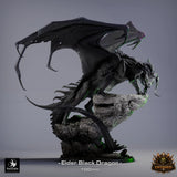Close-up perspective of the Elder Black Dragon miniature with sharp claw and wing detail