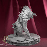 Side profile of the creature miniature showing textured fur and claws.