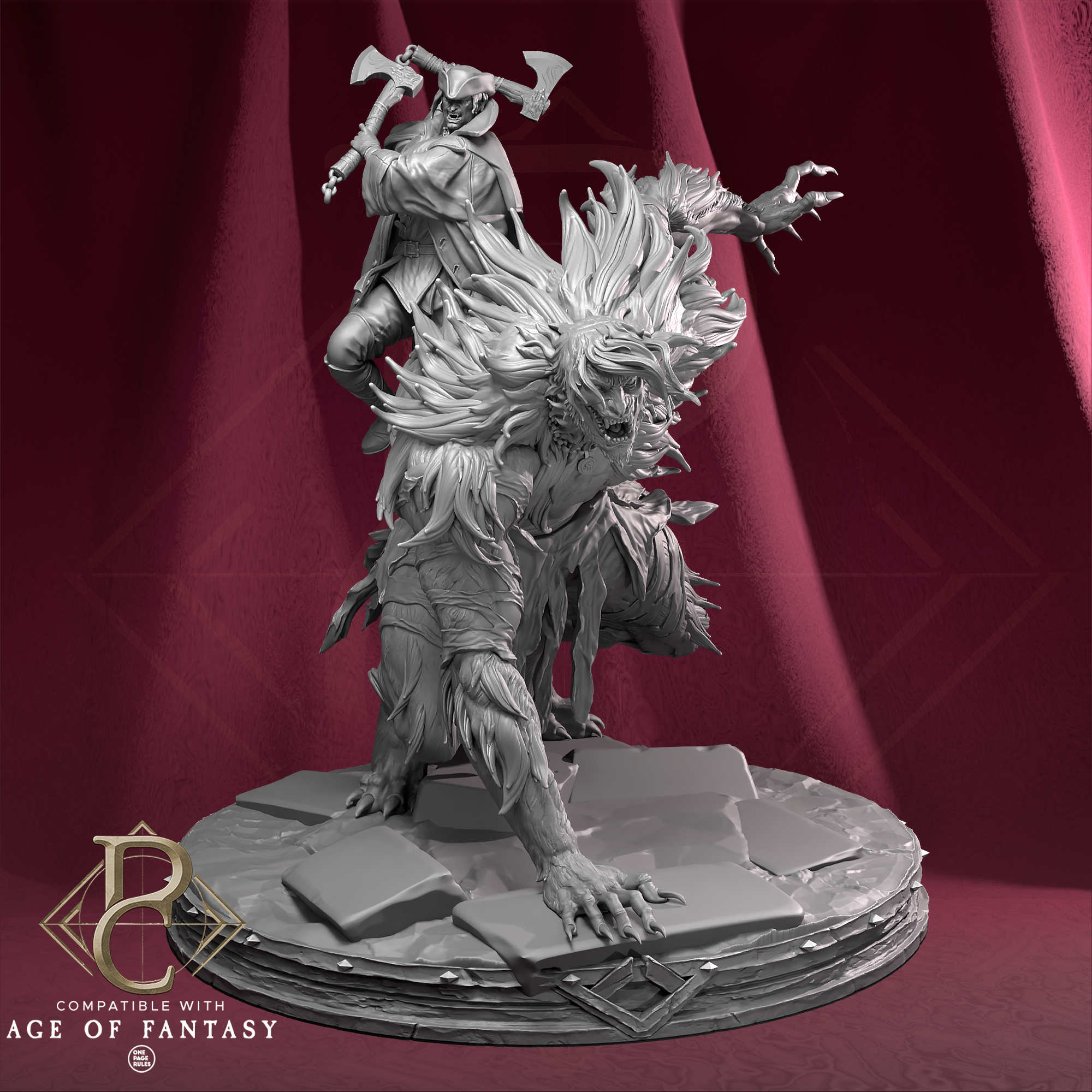 Fantasy figurine on a red background with 'Age of Fantasy' branding.