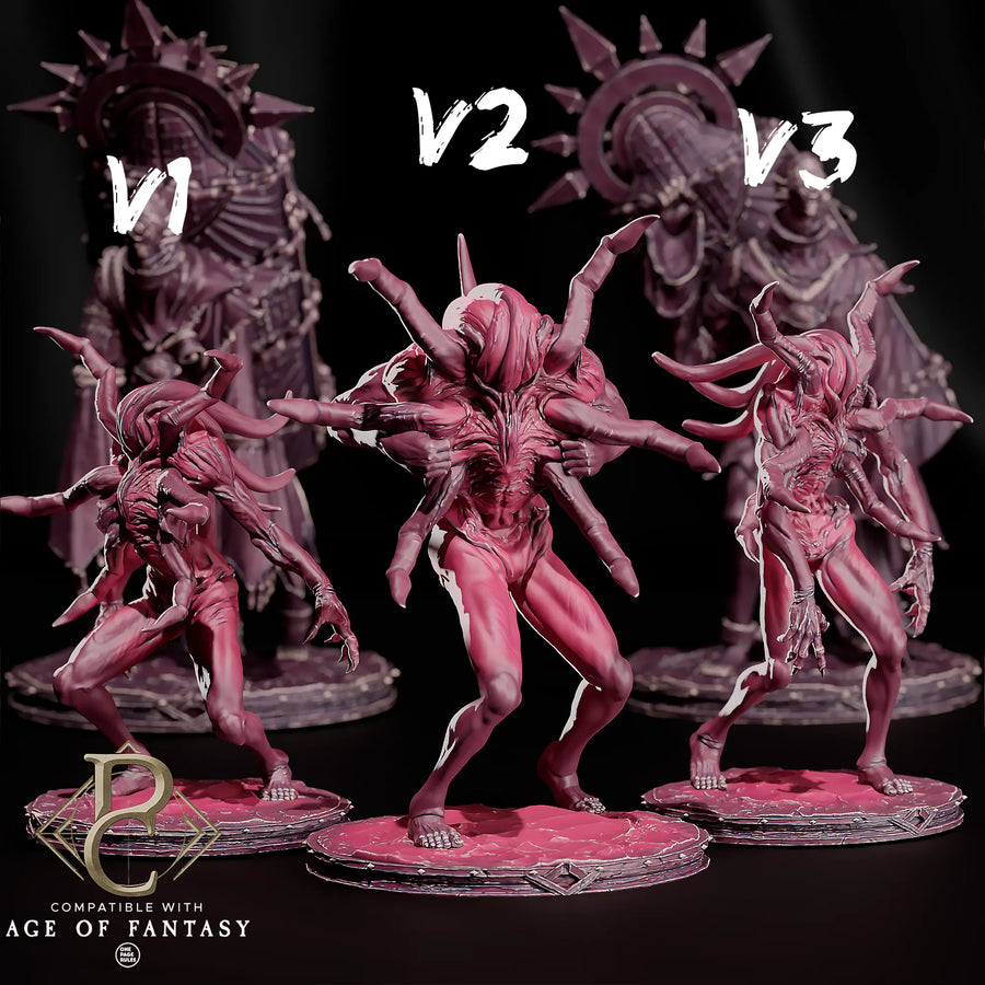 Drei groteske mutierte Psyche-Aberrants in verschiedenen Posen mit detaillierten Resin-Texturen und Display-Bases