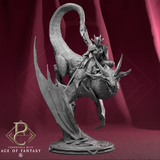 Side profile of the Vaelor on Skyrend mounted fighter miniature in high-quality resin